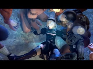 robots and soldiers fucked blondes from the game nier automata (hentai, porn, pantyhose, pantyhose, sfm, crowd, milf, stockings, porn